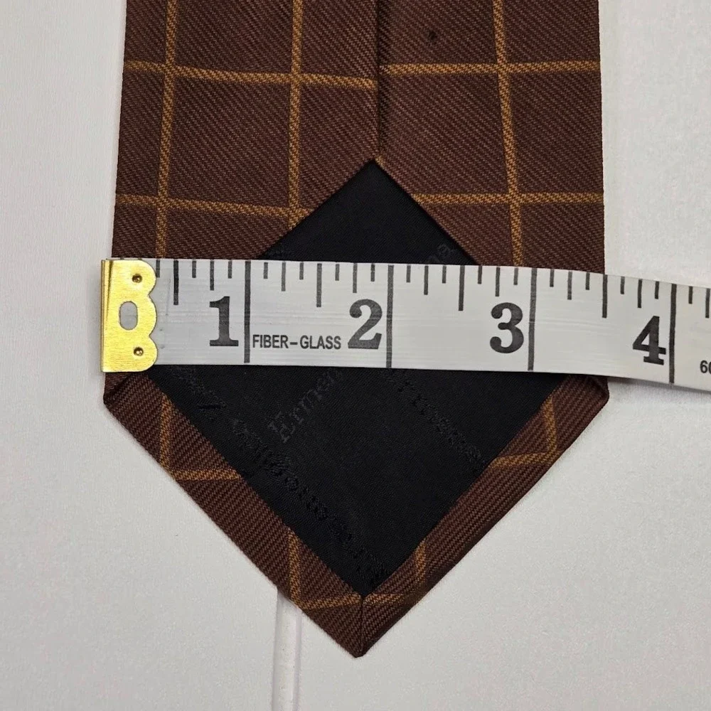 Ermenegildo Zegna‎ Brown & Gold Grid Tie 100% Silk Men's Necktie